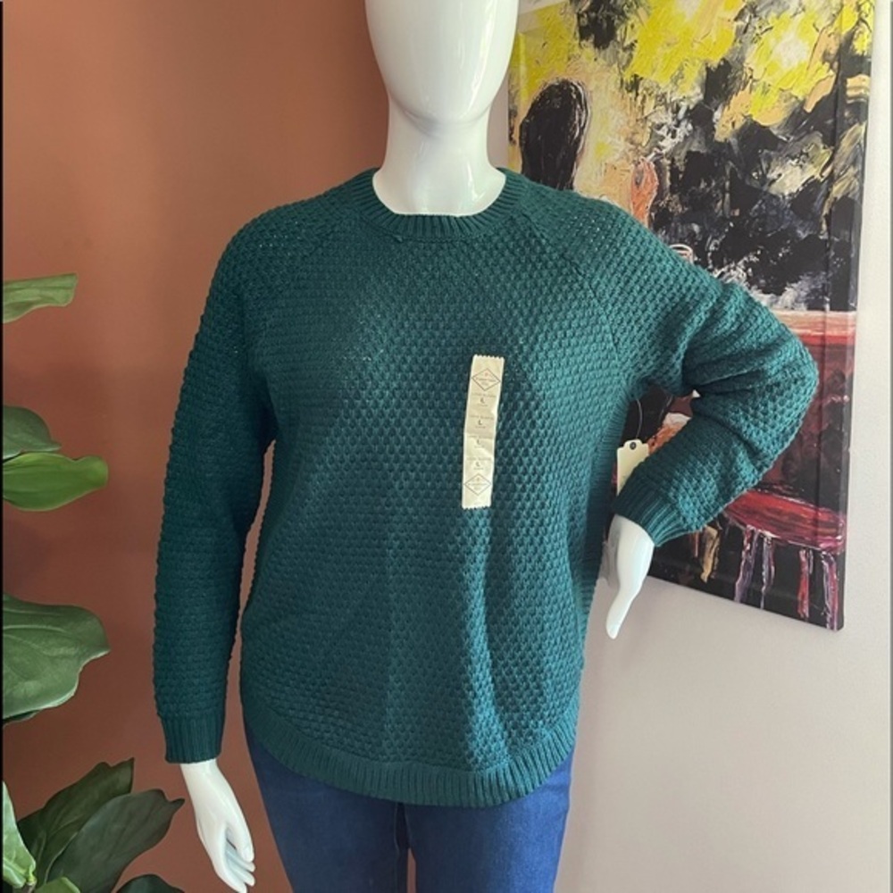 St. John's Bay Womens Cable Crew Neck Long Sleeve Pullover Sweater Green size L